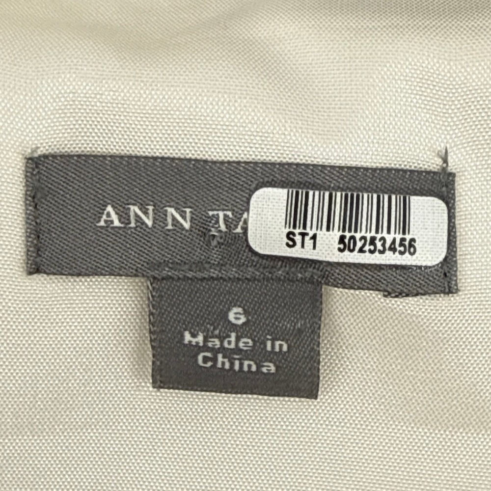 Ann Taylor 100% Silk Strapless Floral Dress 6 Ivory Black Cocktail Midi Pleated - Picture 7 of 11